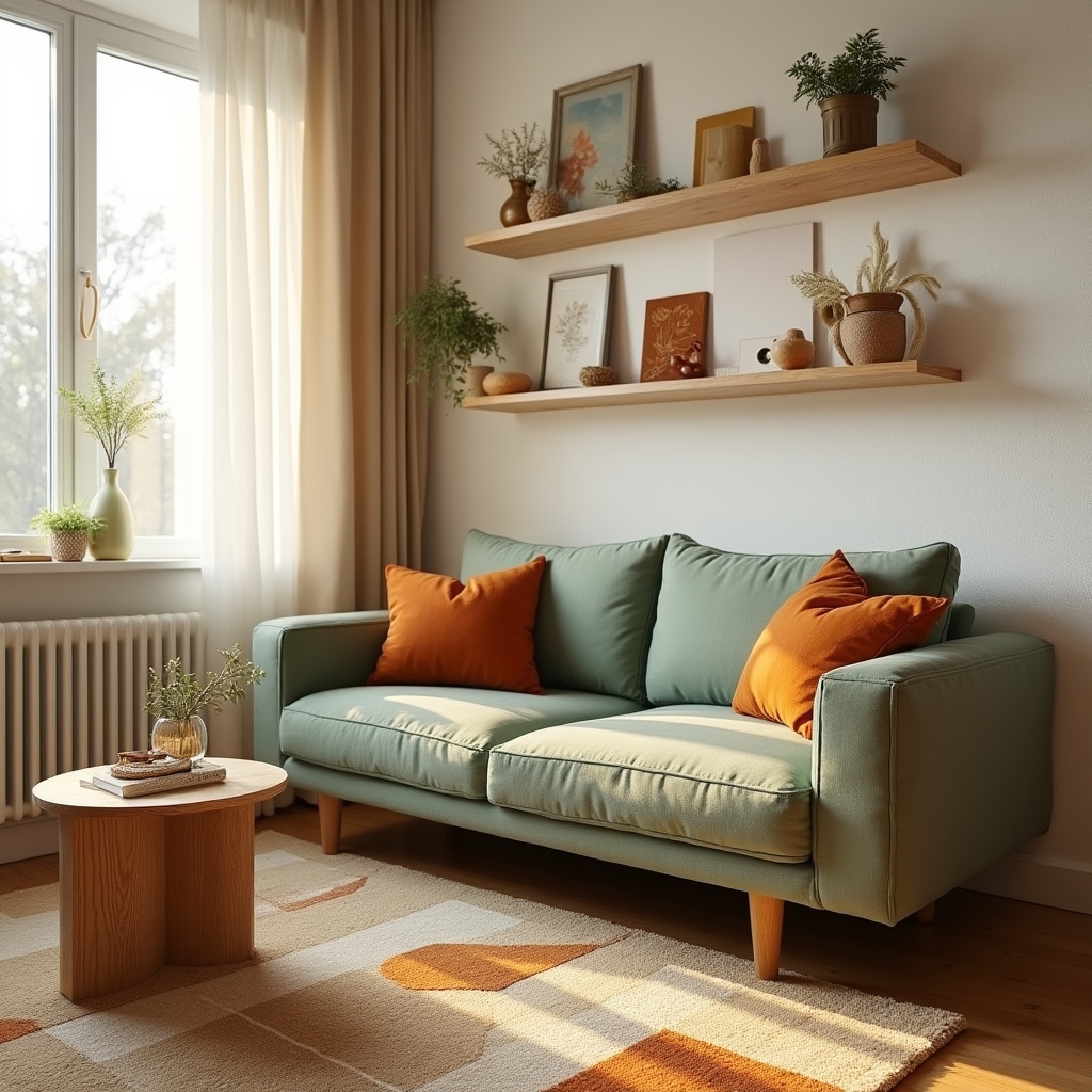 Living room modern într-un apartament mic din România, cu mobilier dispus inteligent